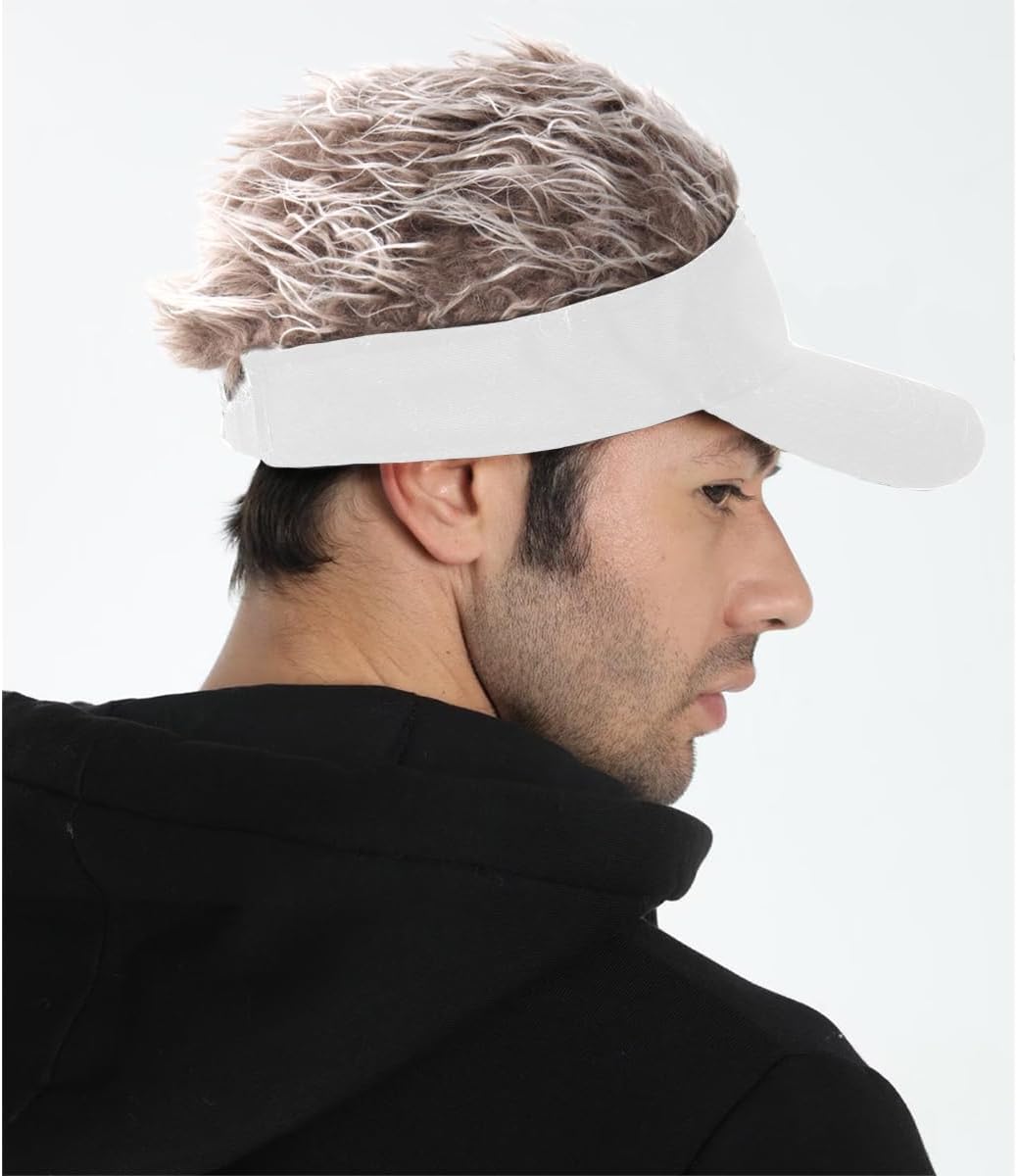 Mens Visor Hats with Spiked Wig Novelty Adjustable Baseball Golf Cap with Fake Hair - Image 2