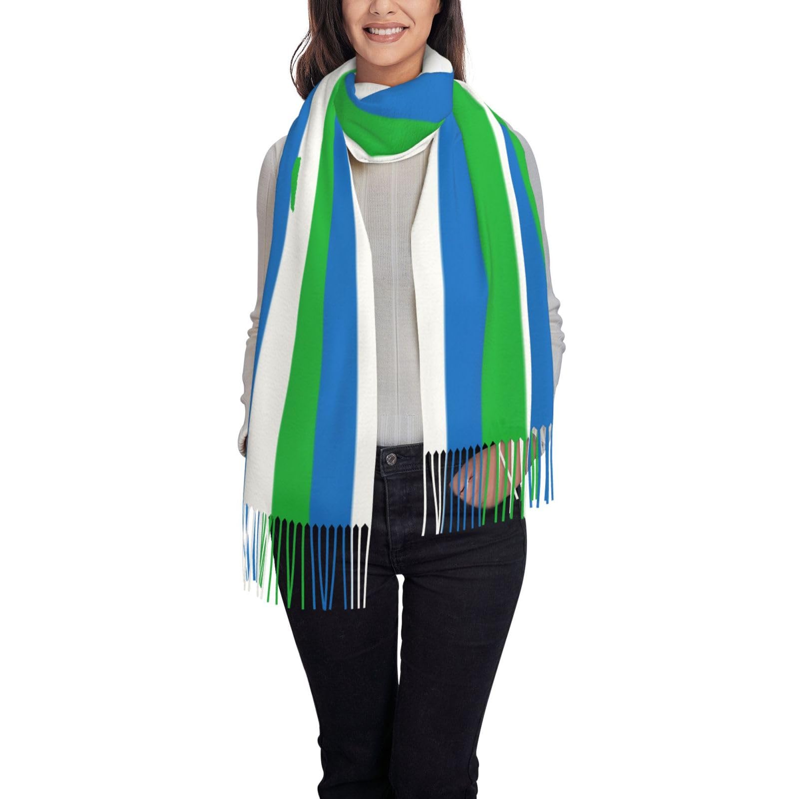 DUWAA Sierra Leone Flag Print Womens Fall Winter Scarf Soft Tassel Soft Warm Blanket Scarves Womens Shawl Wraps