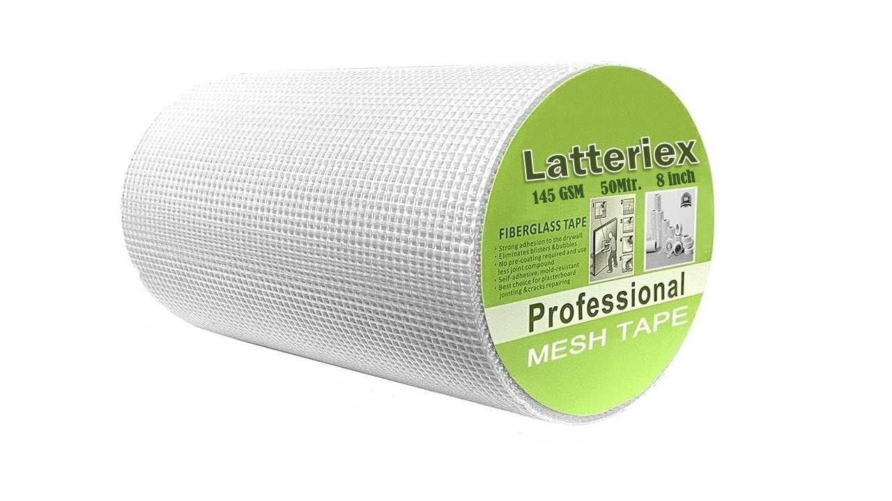 LatteRiex 8 inch x 50 Meter Glass Fiber Mesh Drywall Joint Tape - 145 GSM Crack Repair Tape for Wall, Ceiling, Floor & Partition Joints | Waterproof, Easy Application Plastering Mesh Tape Roll-image-36