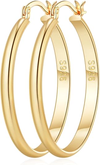 OOOPEL 3mm Wide Large Gold/Silver Hoop Earrings Sterling Silver Hoop Earrings For Women Big Gold Hoops Hypoallergenic 925 Sterling Sliver Earrings Hoops 30/40/50/60mm