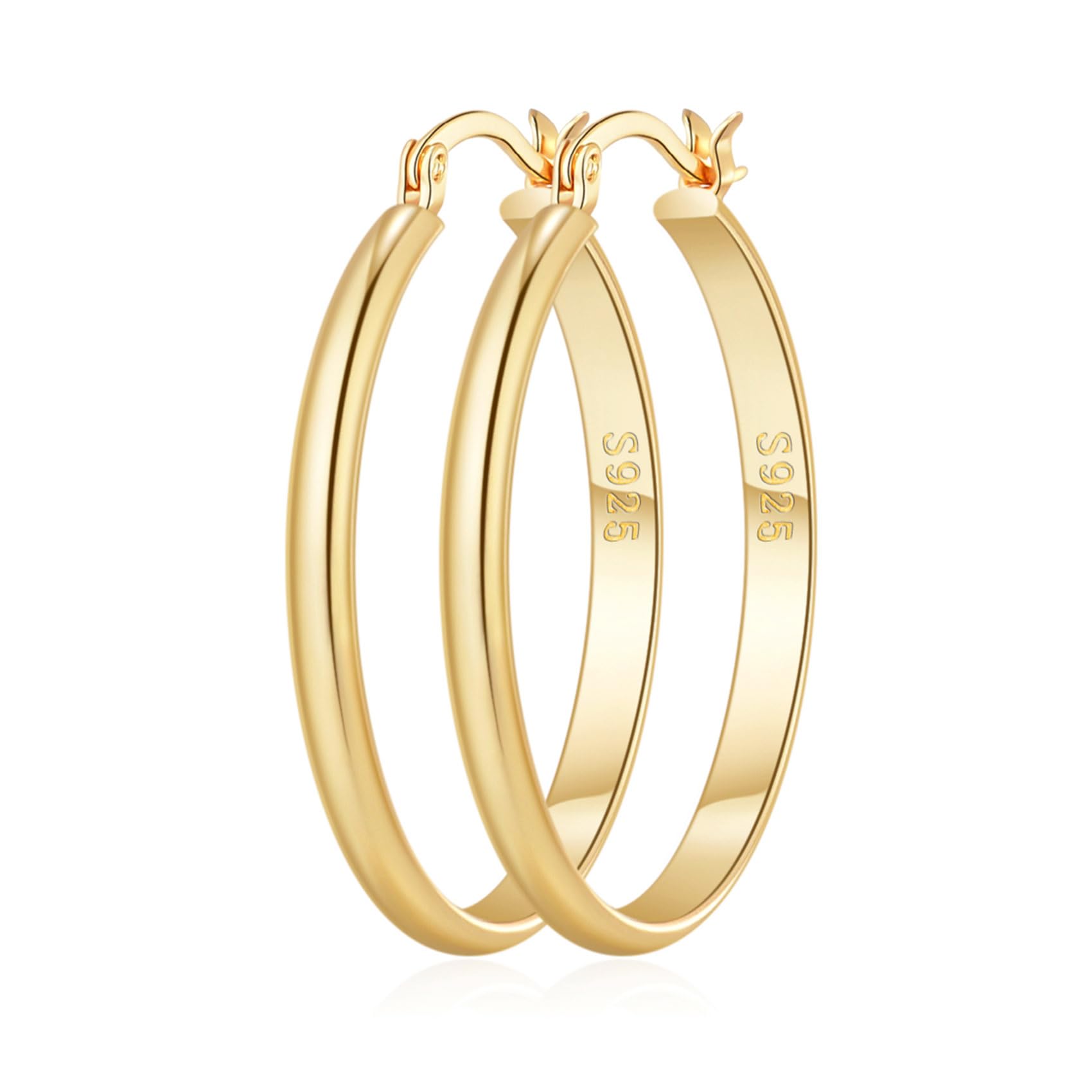 OOOPEL 3mm Wide Large Gold/Silver Hoop Earrings Sterling Silver Hoop Earrings For Women Big Gold Hoops Hypoallergenic 925 Sterling Sliver Earrings