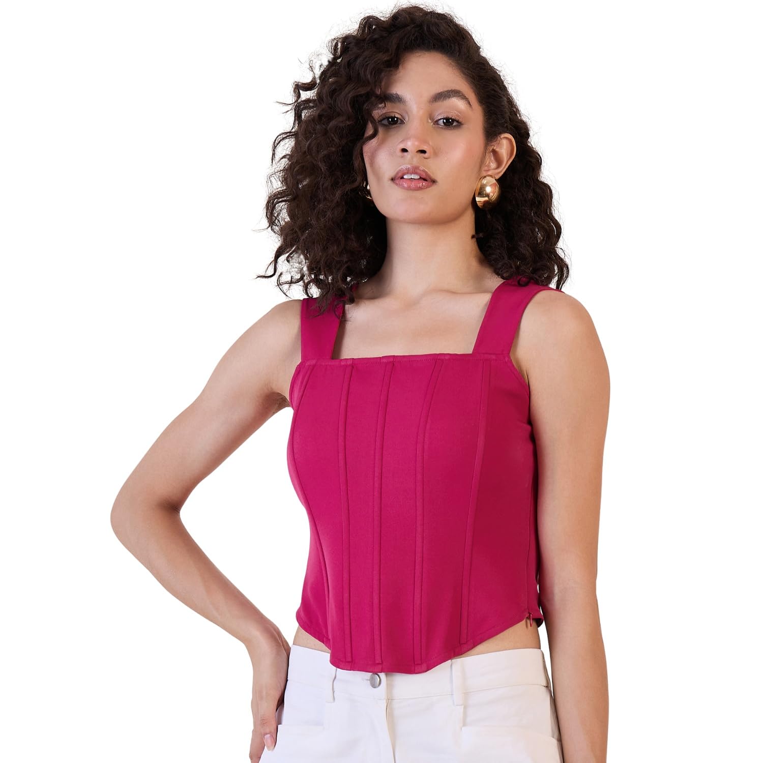 Pink Solid Top for Women | Corset Top for Women | Office Wear for Women | Strappy Corset Top for Women