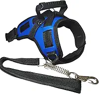 Coleira Peitoral Resistente para Cachorro Grande com Guia – Arnês Reforçado Couro Sintético para Pitbull, Rottweiler, Labrador e Husky(PP,AZUL)