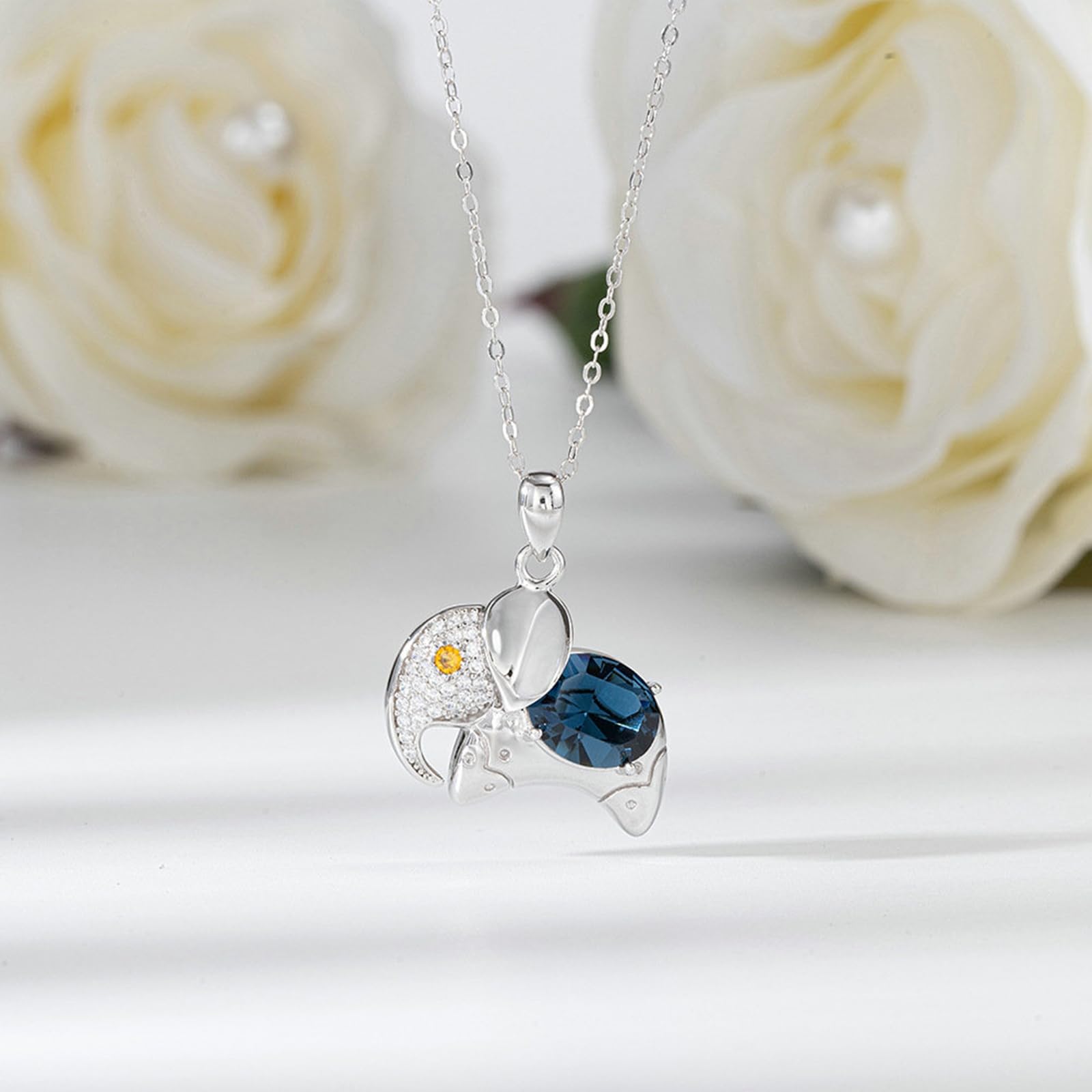 Collana Donna, Argento 925Collana con Ciondolo Elefante in Zirconia cubica 50cm, Argento