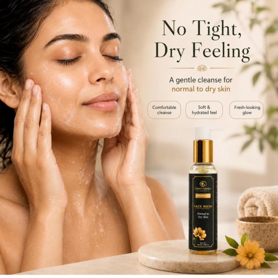 Image of Madhura Ayurvedic Face Wash with Almond & Kumud Flower Extract | Gentle Daily Cleanser for Normal to Dry Skin | Hydrating & Skin Brightening | Sulphate & Paraben Free | 100 ml