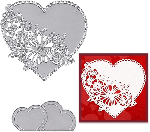 Hying Troqueles de corte de marco de corazón de San Valentín para hacer tarjetas decoraciones de álbum de fotos flores huecas troqueles de encaje