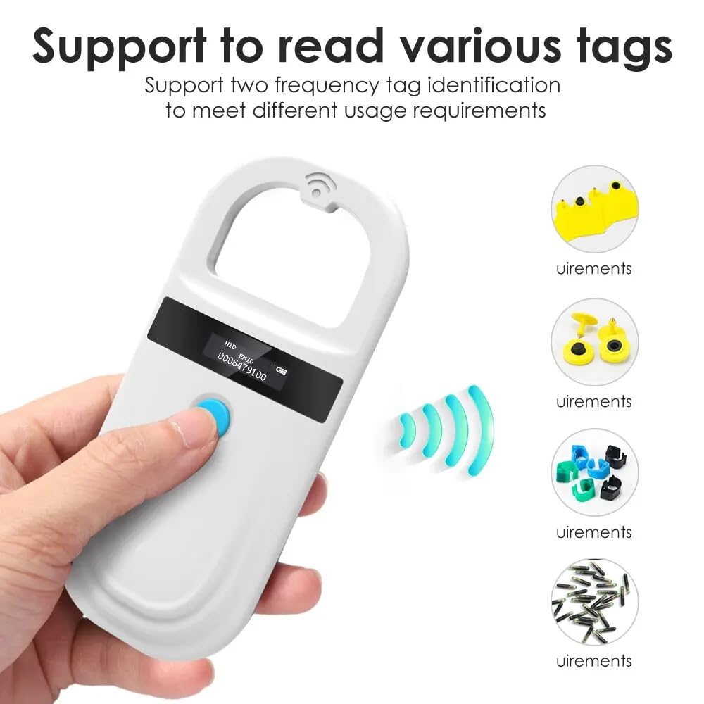 Scanner per Microchip per Animali Domestici, Lettore di Chip per Animali Domestici, Supporta Microchip FDX-B (ISO11784/11785) Ed EMID, Frequenza di Lettura 134,2kHz/125kHz, Ricarica USB
