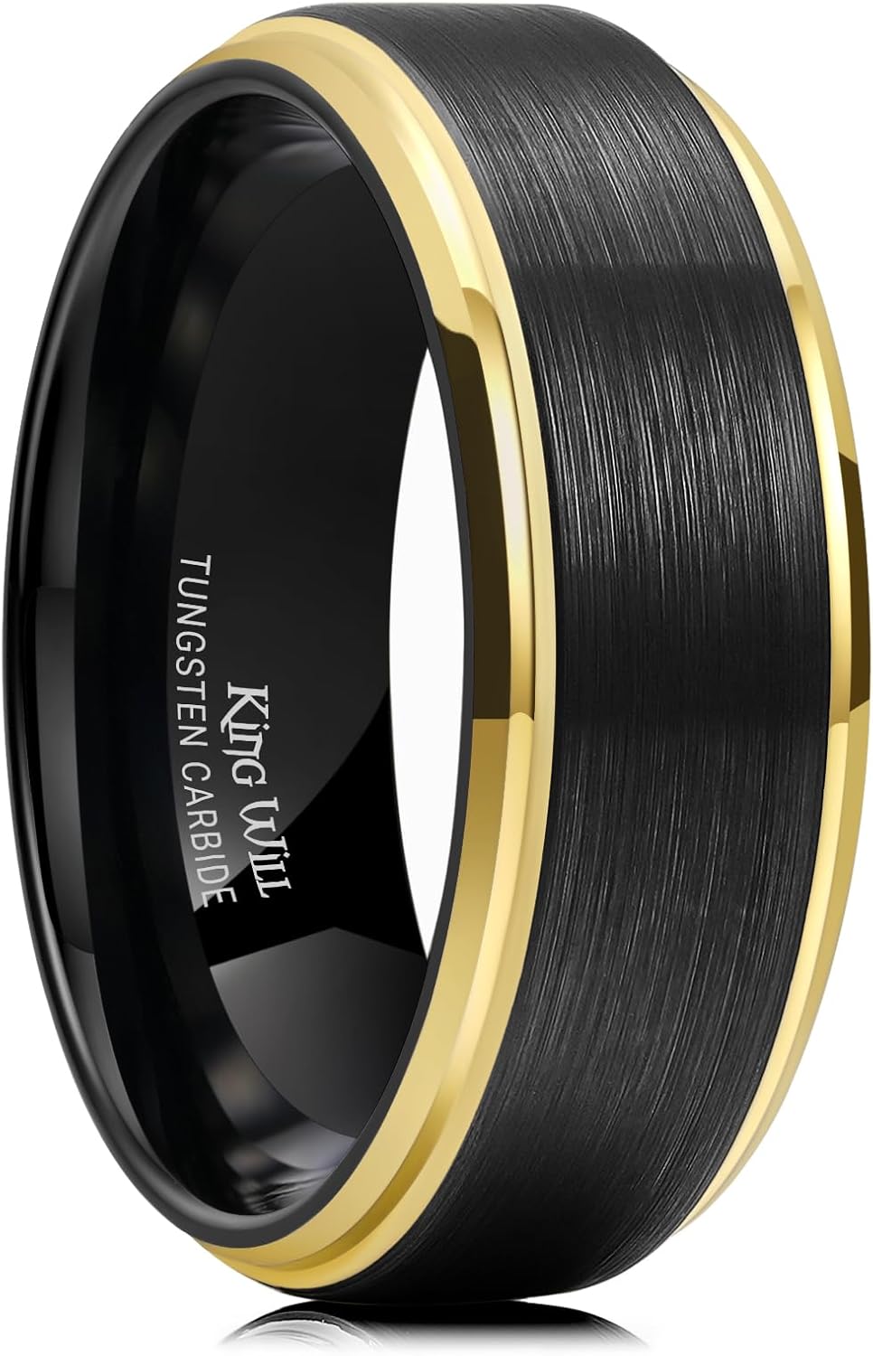 King Will Mens Brushed Wedding Band, Two Tone Matte Step Edges/Pipe Cut, Tungsten Carbide Anniversary Promise Rings Comfort Fit