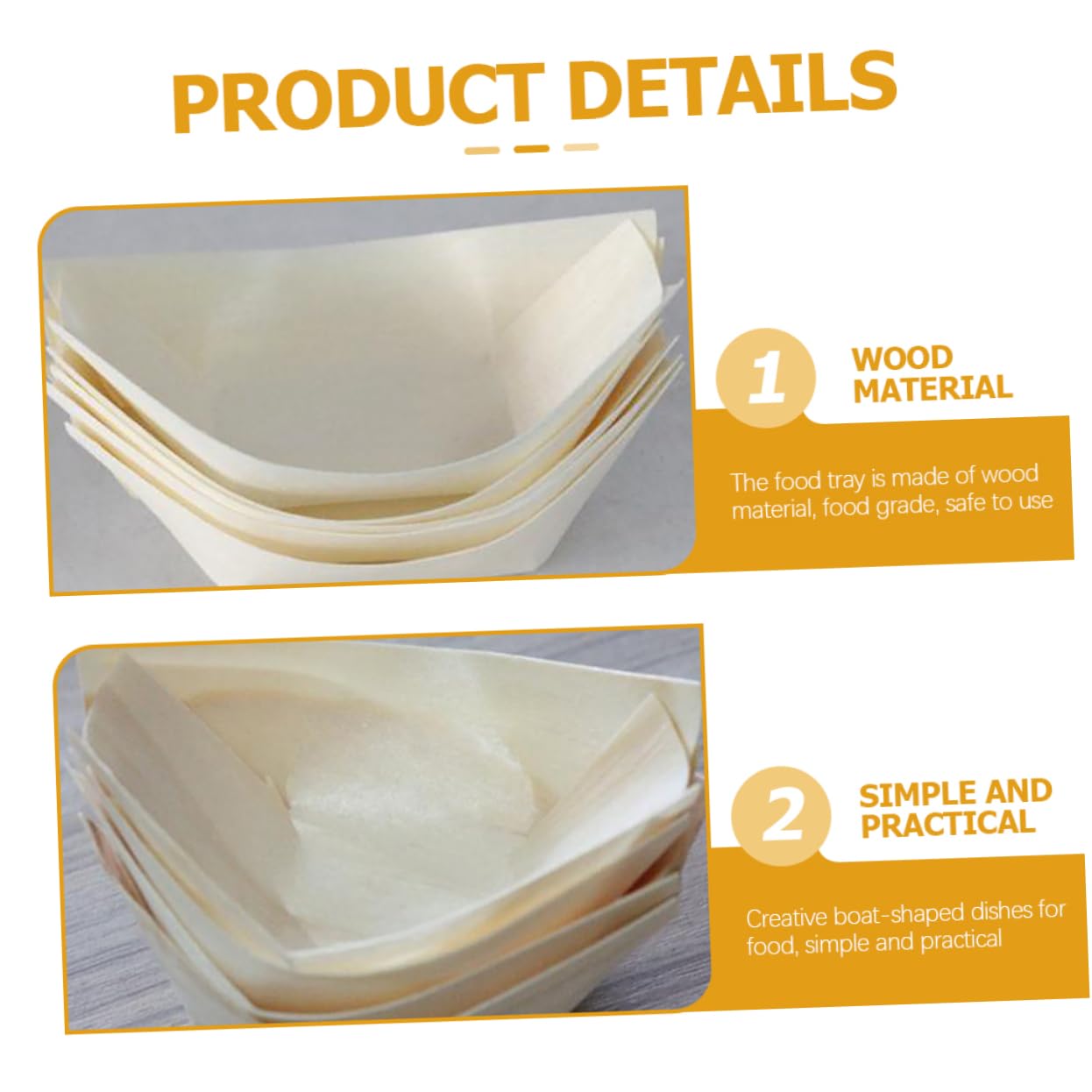 STOBAZA 60Pcs Wooden Sushi Serving Tray Premium Food Grade Wood Bowls for Appetizers Snacks and Desserts for Parties Dinners and Catering Boat Shape Design