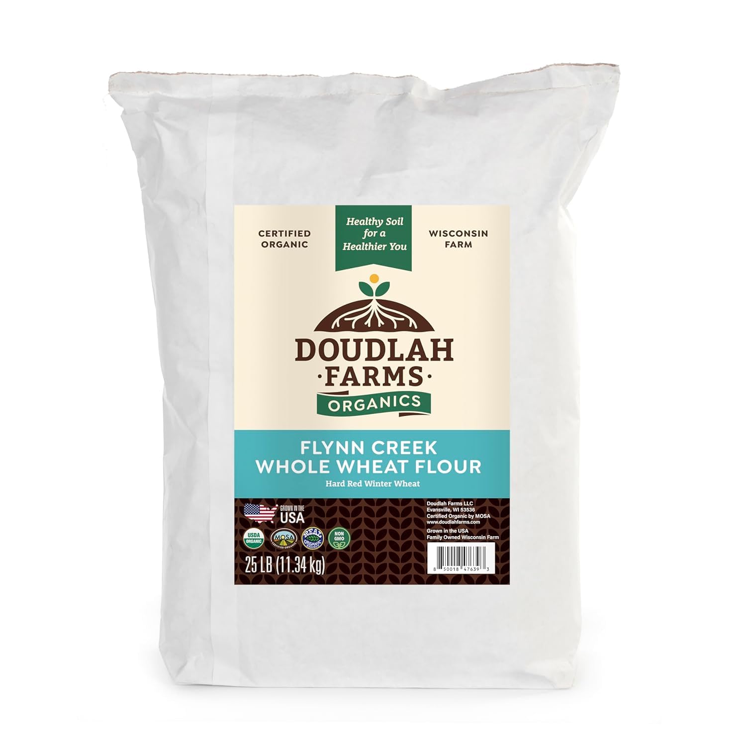 Organic Whole Wheat Flour 25 lb - Non-GMO, Pesticide-Free, Regenerative Organic Certified for Baking Bread, Pizza, Pasta, & More by Doudlah Farms