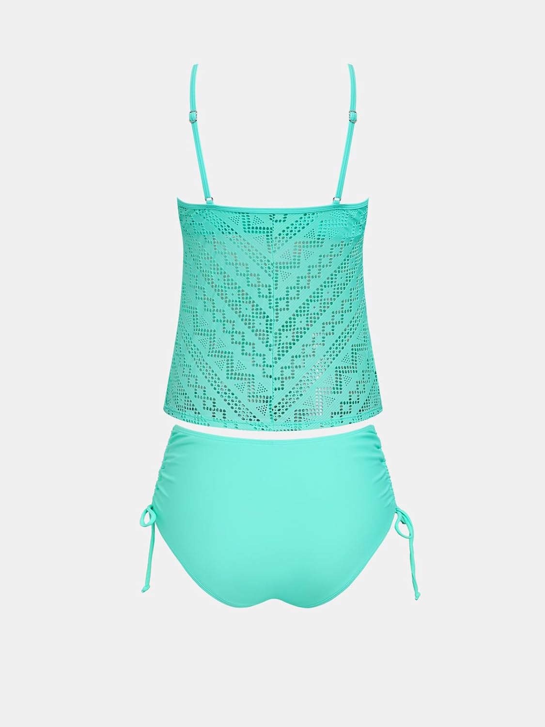 CUPSHE Women's Tankini Sets Two Piece V Neck Mesh Swimsuit Bathing Suit Adjustable Spaghetti Straps Side Tie