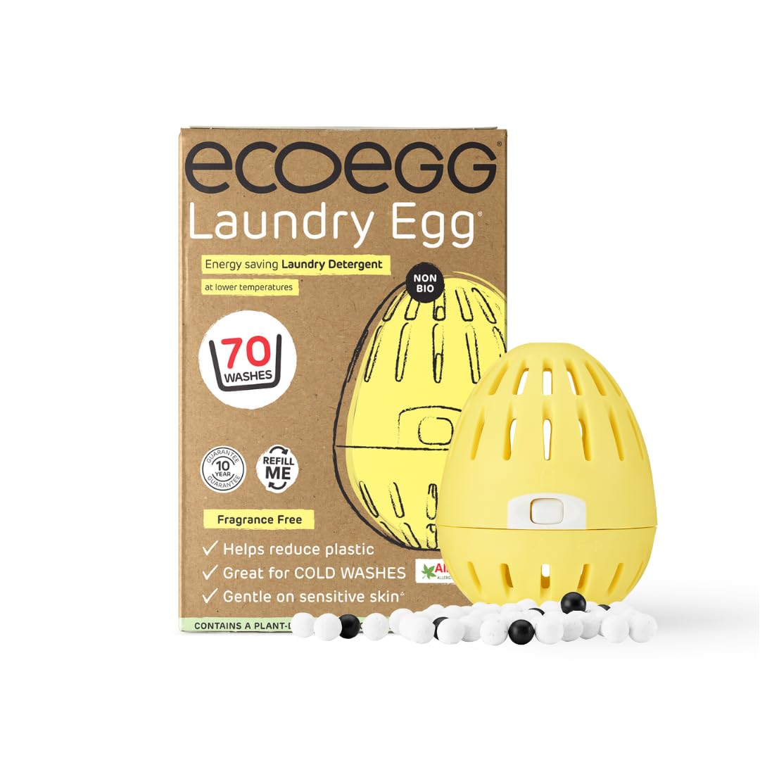 ecoegg Laundry Egg with 70 washes included | Laundry Detergent | Non bio and no enzymes, no phosphates, no palm oil, no chlorine bleach or petrochemicals | Sensitive Skin |Fragrance Free 70 Wash