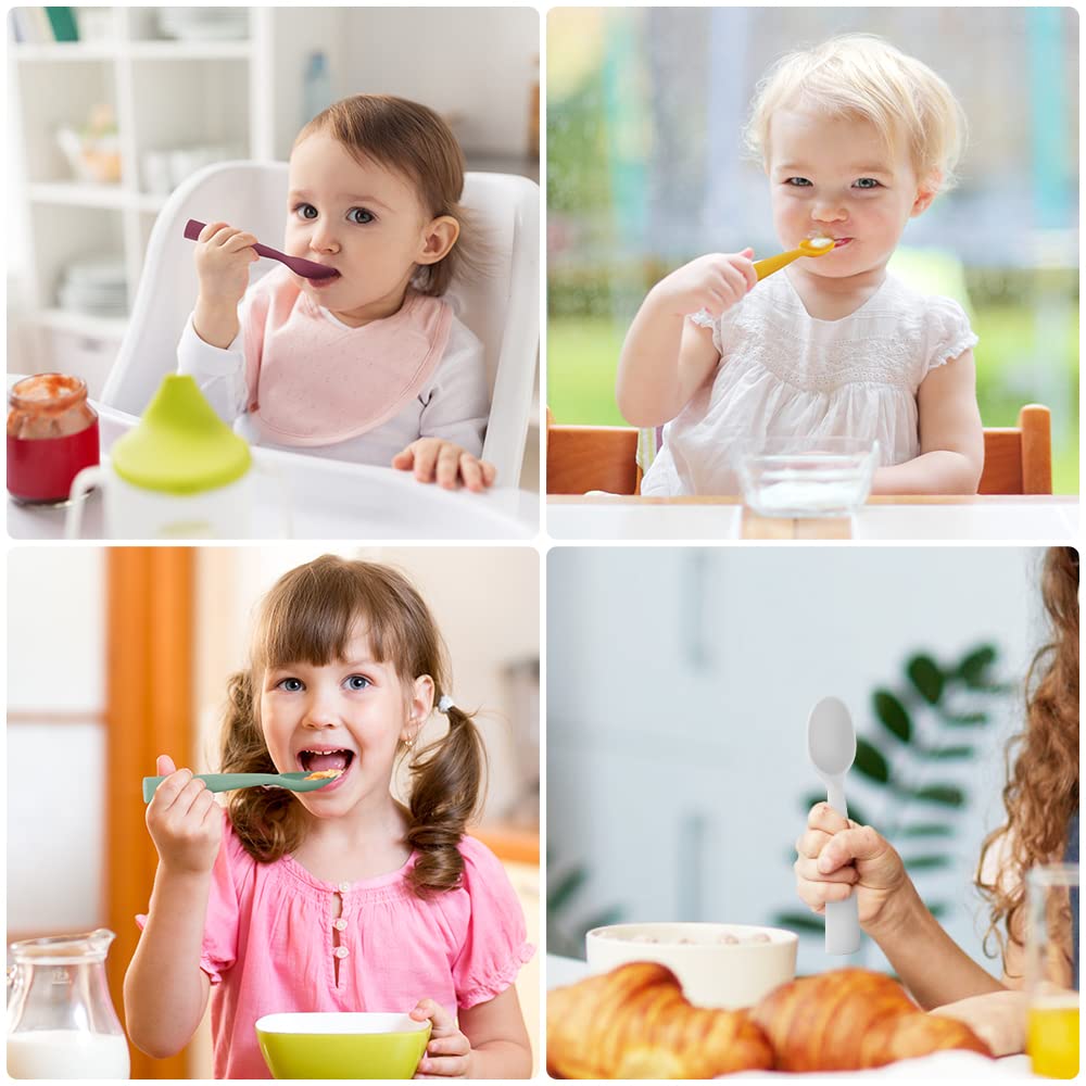 Vicloon Cuillères De Sevrage,7pcs Cuillères en Silicone pour Bébé Anti-dérapant Ultra-douce Manche Long et Ergonomique,Convient pour L'auto-alimentation de Bébé