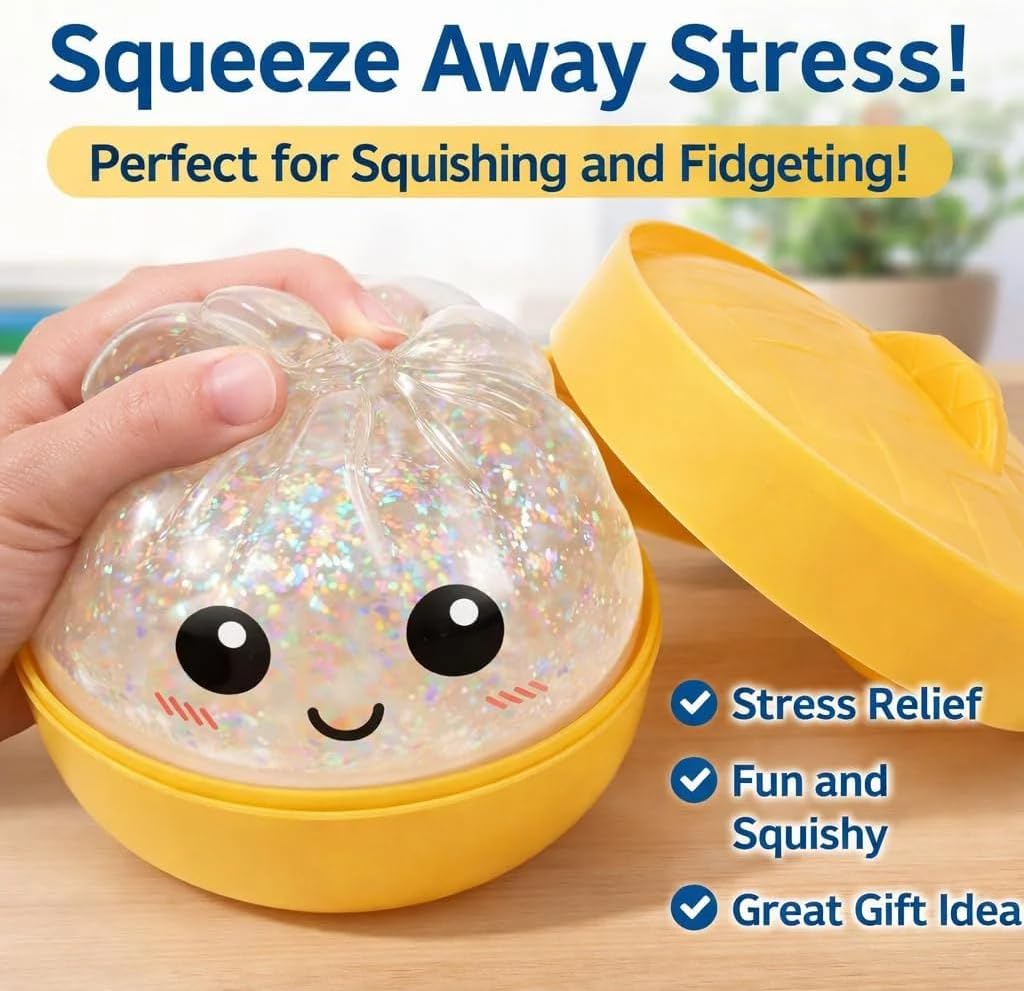 Upgrade Glitter Dumpling - Dumpling Squishy Glitter, Dumplings Stress Ball for Playing, Party, Alone (White)