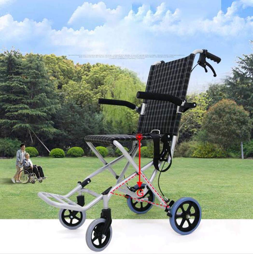 G.Z Silla De Ruedas Plegable con Reposapiés, Ultra Silla De Ruedas De Aluminio Ligero De Transporte con Frenos De Mano, para Adultos, 8 Pulgadas Ruedas,A