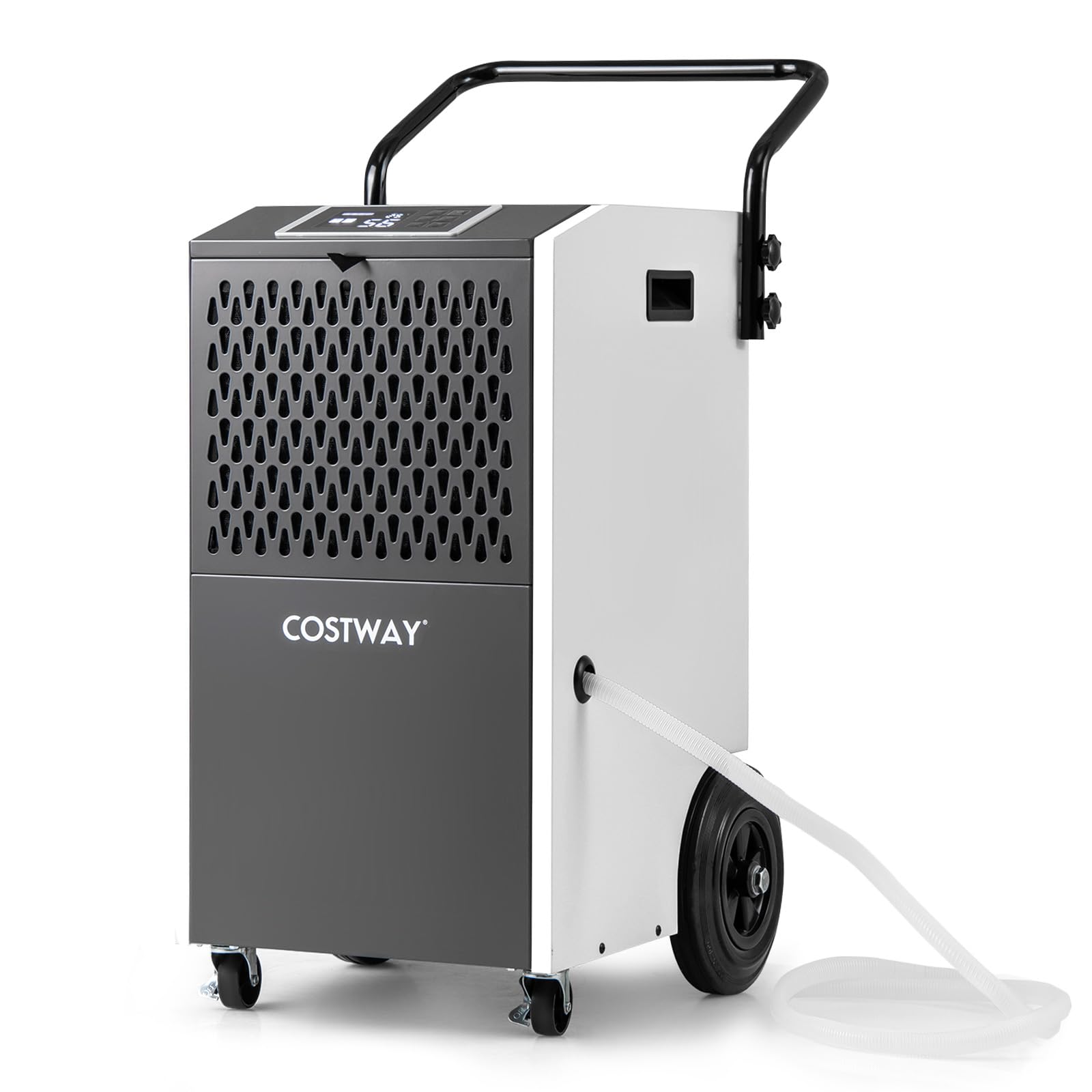 COSTWAY Deumidificatore Casa, Deumidificatore Elettrico con Tubo di Scarico e Timer, Portatile con Ruote per Cantina, Magazzino, Fabbrica e Grandi Spazi fino a 695 m³ (Bianco)