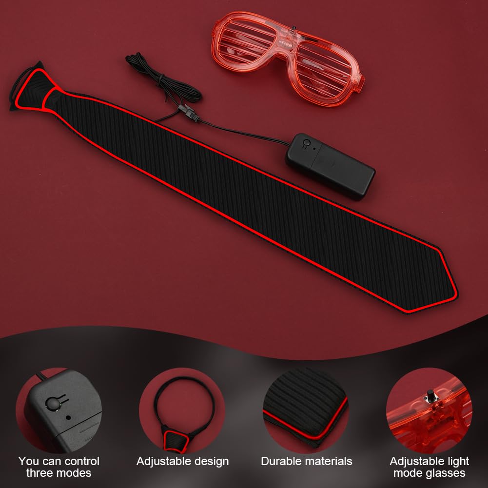 Alaoo LED Light Up Glasses Glow, 2Pcs Light Up Neckties with 3 Flash Modes LED Glow - Image 3