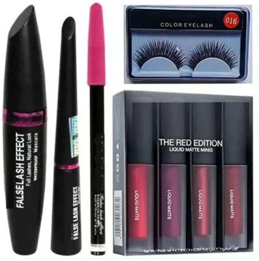 Frippe 3 In 1 Waterproof Mascara Eyeliner & Kajal With 4 In1 Lipstick And Eyelash-image-10