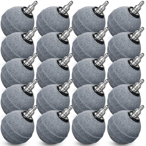 Image of Reginary 20 Pcs Air Stones 2 Inch for Aquariums, Ponds, Hydroponics, Ball Oxygen Bubbler Diffuser Stone Bubble Aerator for Air Pump, Fish Tank, Bucket, and DWC Reservoirs (Grey)