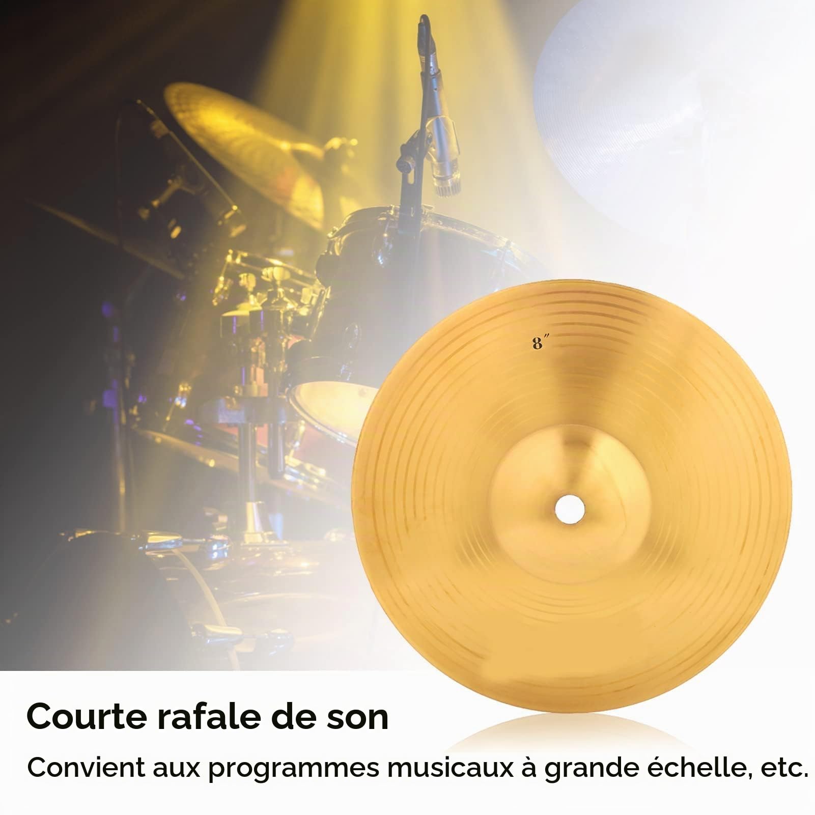 Cymbale Splash 8 pouces, cymbale Rock Crash 20 x 20 x 0,7 cm/7,9 x 7,9 x 0,27 pouces cymbale de batterie en alliage de laiton accessoires de percussion Crash pour instrument de musique