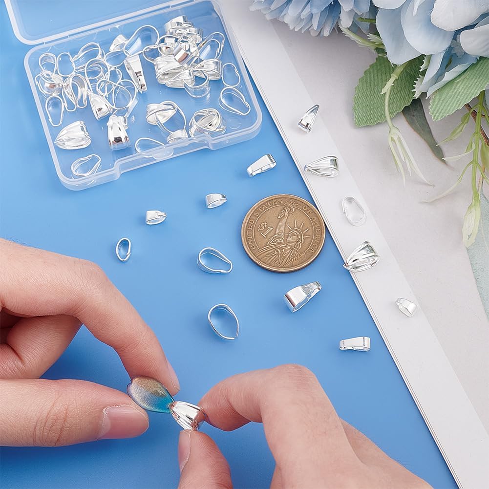 PH PandaHall 60pcs 6 Sizes Pendant Clasps, 925 Sterling Silver Plated Plated Pinch Clip Bail Clasp Chain Connectors for Necklaces Dangle Beads Pendants Jewelry DIY Crafts - Image 3