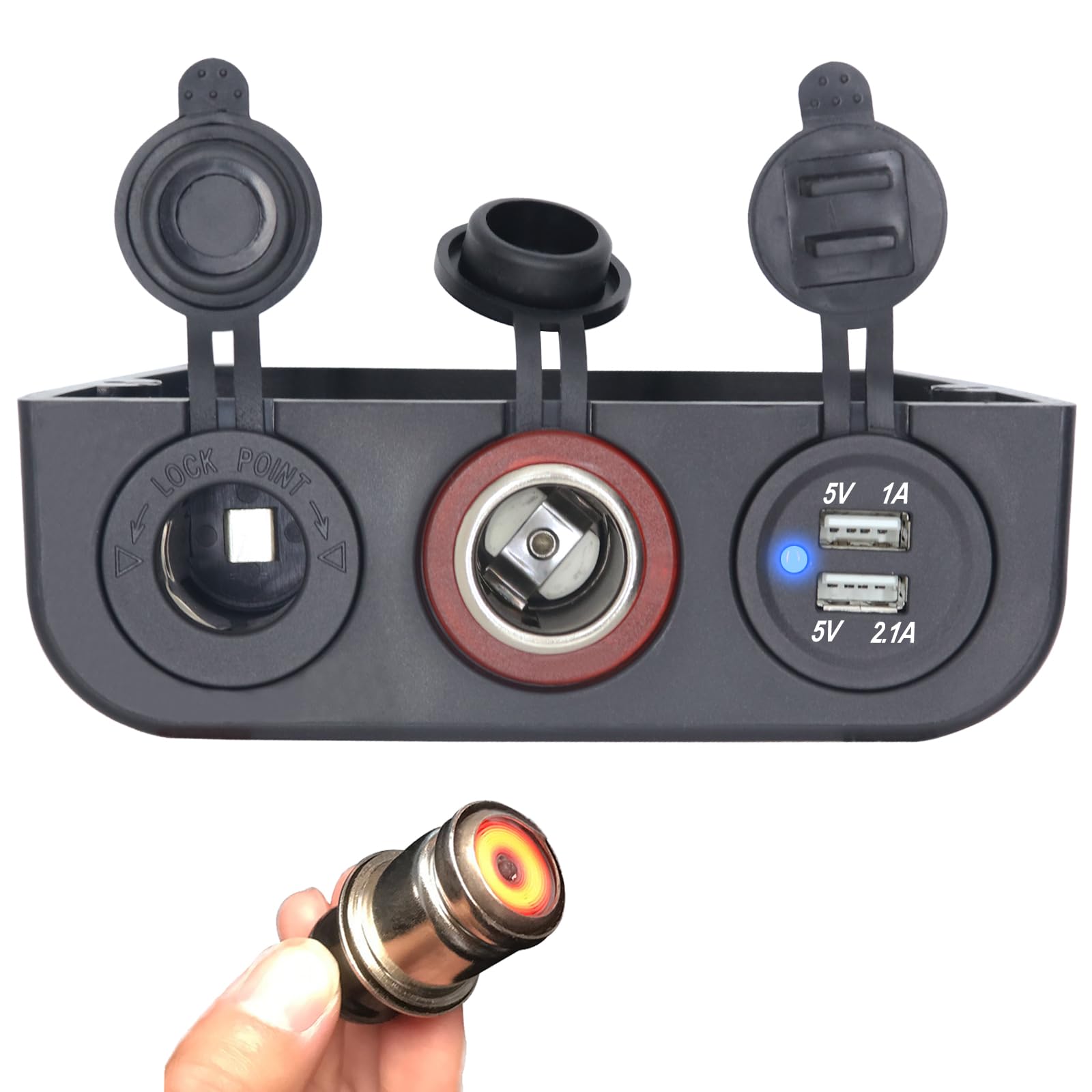 iztor 12/24V Multifunctional 3-Hole Tent Panel Modification Socket Cigarette Lighter Socket+USB and Power Adapter Socket Combination for Cars Boats