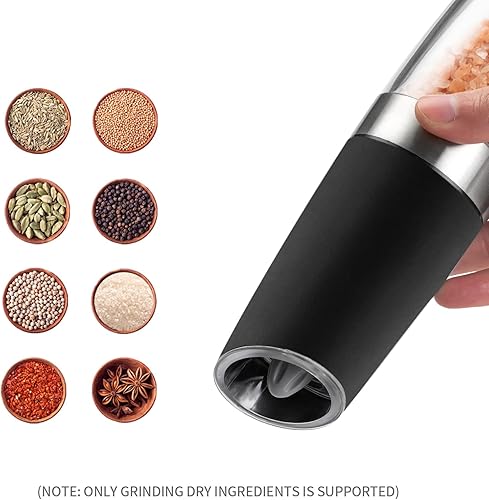 Miniatura 5 de Molinillo eléctrico de sal, molinillo de pimienta automático de inducción por gravedad, baterías (6 pilas AAA, no incluidas) operadas, grosor
