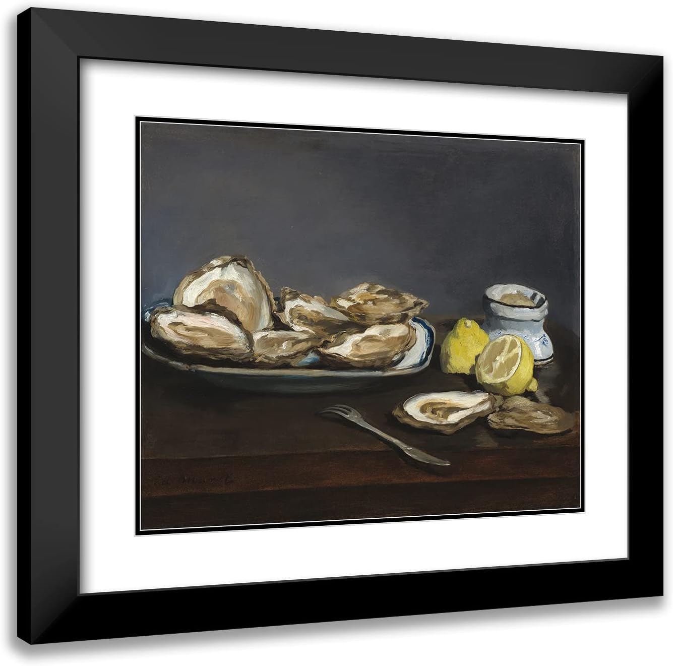 ArtDirect Édouard Manet 23x20 Black Modern Frame and Double Matted Museum Art Print Titled - Oysters (1862)