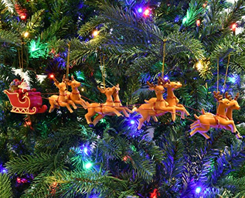 Tree Buddees Large 5 Piece Hand Painted Full Santa's Sleigh And 8 Reindeer Christmas Ornaments Set - 17.5 Inches Long #TOP2