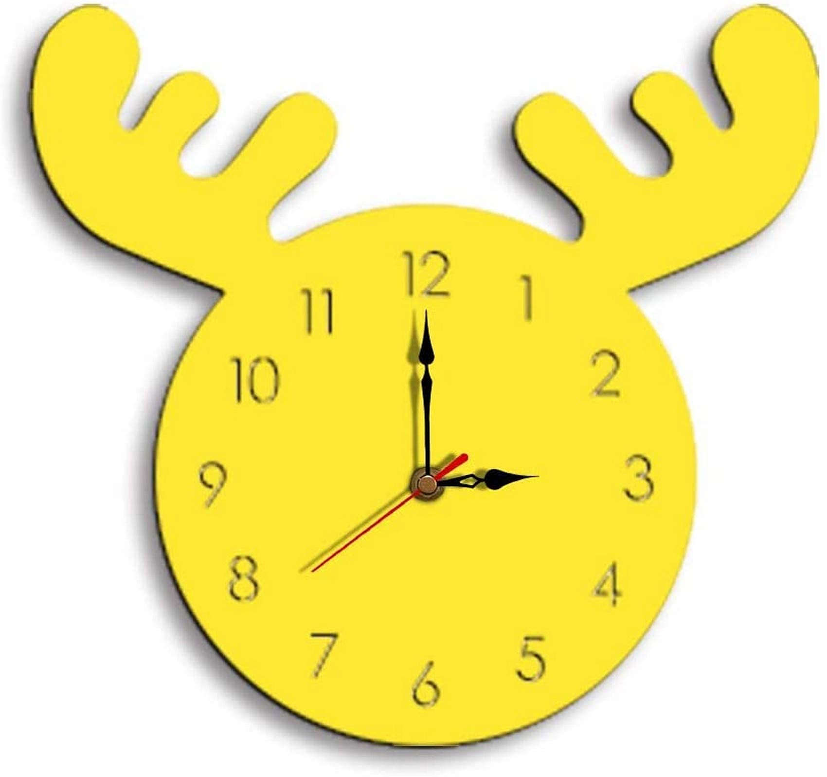 Horloge murale bois muet simple jaune déco maison et bureau