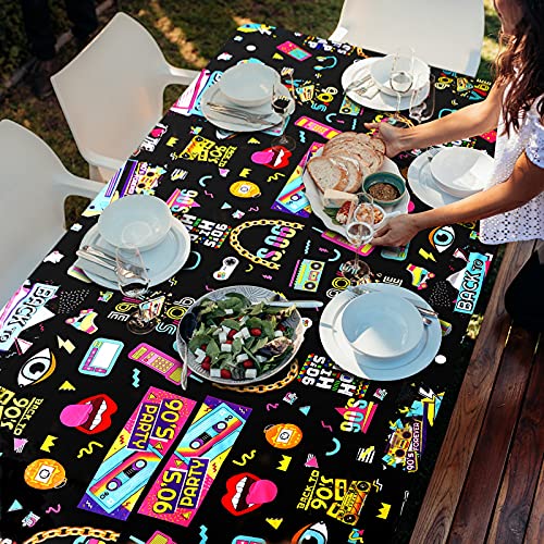 WOXIN 3 Pack 90’s Party Tablecloth, Back to 90s Hip Hop Party Birthday Table Cover for 1990s Theme Party Decorations Supplies