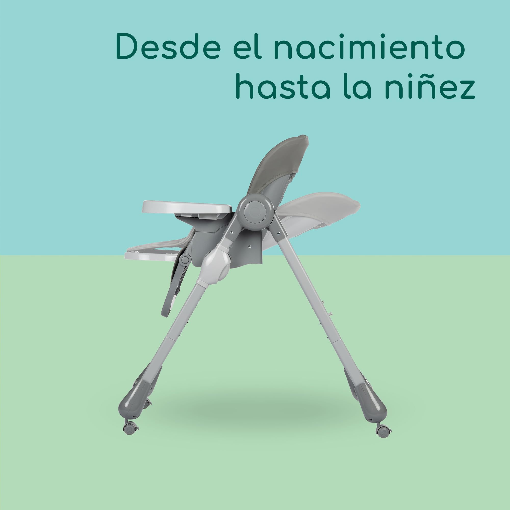 Bebeconfort Olea, Trona bebé, 0-3 años, 0-15 kg, totalmente ajustable, 9 alturas, 3 posiciones de reclinación, fácil limpieza, 4 ruedas giratorias, plegado compacto, Tinted Grey