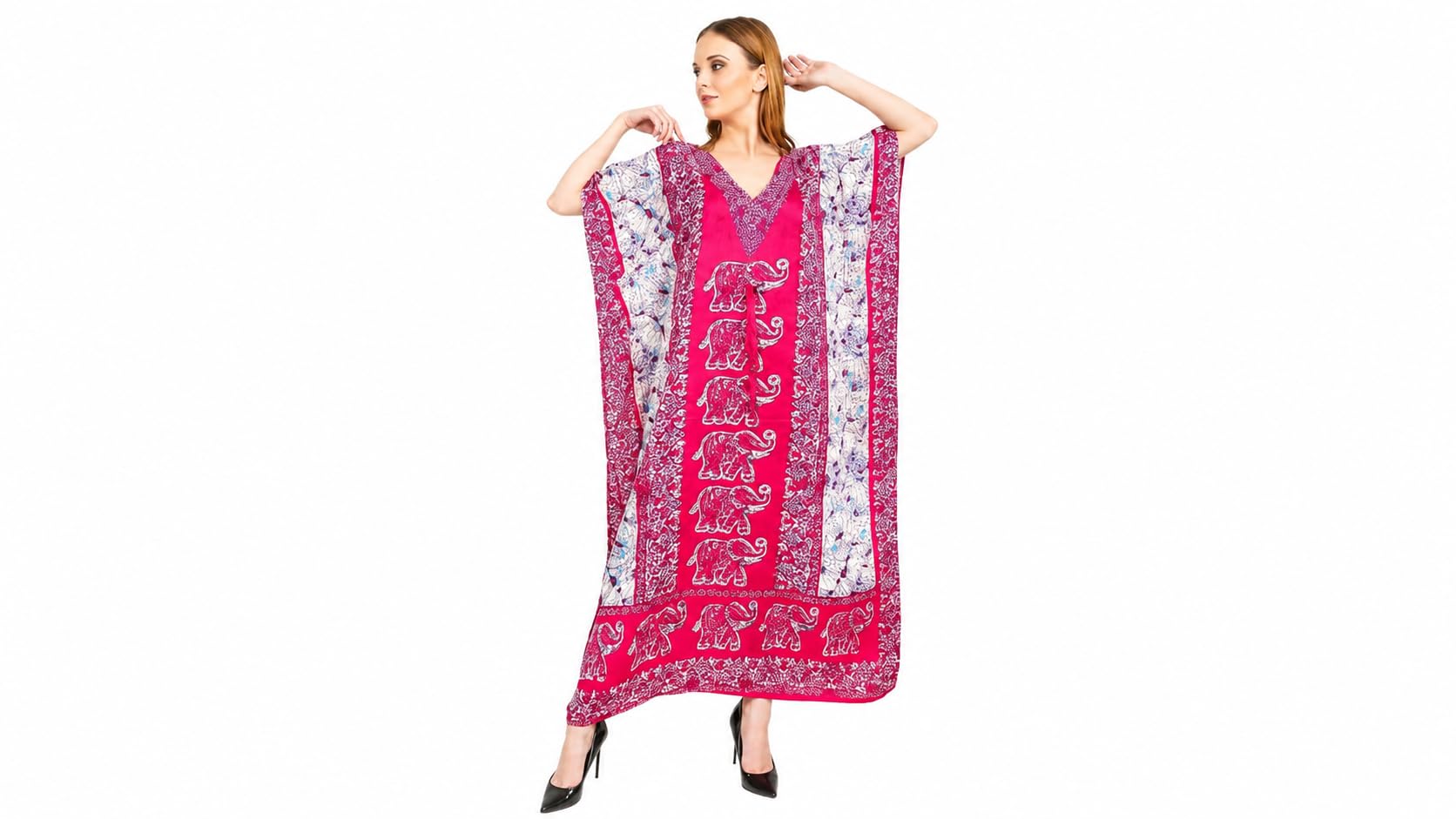 SHYAMVUN Kaftan for Women | Kaftan Dresses Full Length Maxi Dress Free Size | Kimono Style Caftan Tunic for Beach, Holiday, Party, Nightwear & Loungewear | Lightweight Relaxed Fit