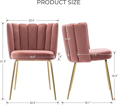 Miniatura 10 de Juego de 2 sillas de comedor modernas de terciopelo, elegantes sillas auxiliares tapizadas para cocina y comedor, cómoda silla de maquillaje para