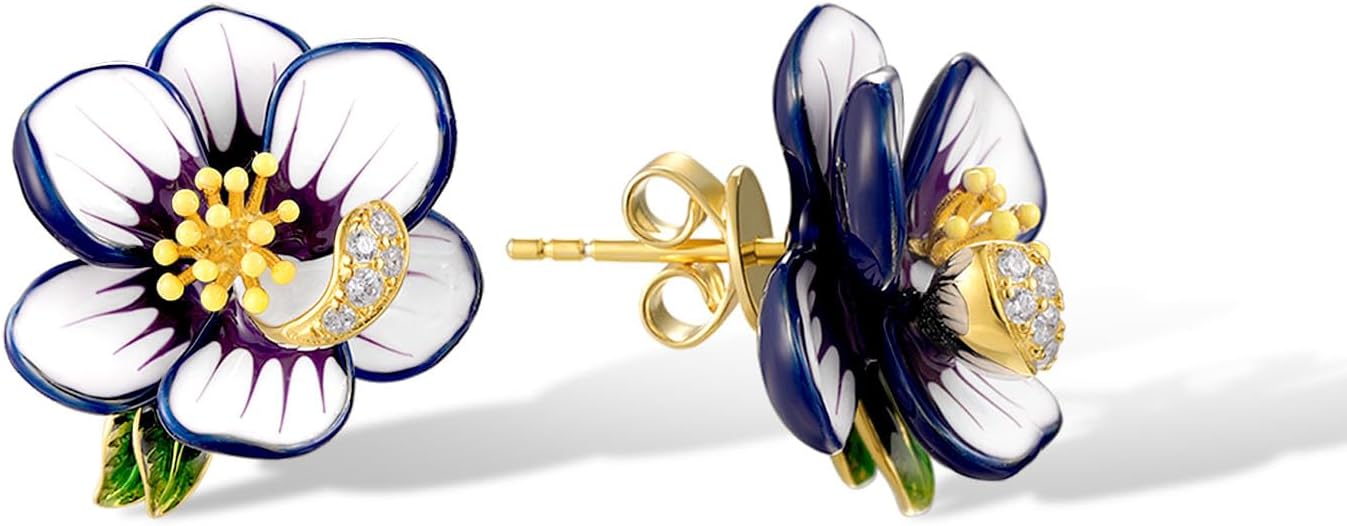 Santuzza Sterling Silver Gemstone Enamel Flower Earrings