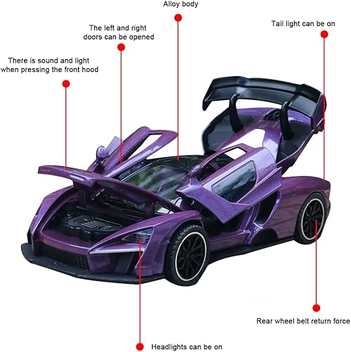 Miniatura 3 de JaBuBeaGup Coche de aleación modelo 132 McLaren coche de simulación de retorno de metal con luz de sonido, adecuado para niñas y niños como regalos