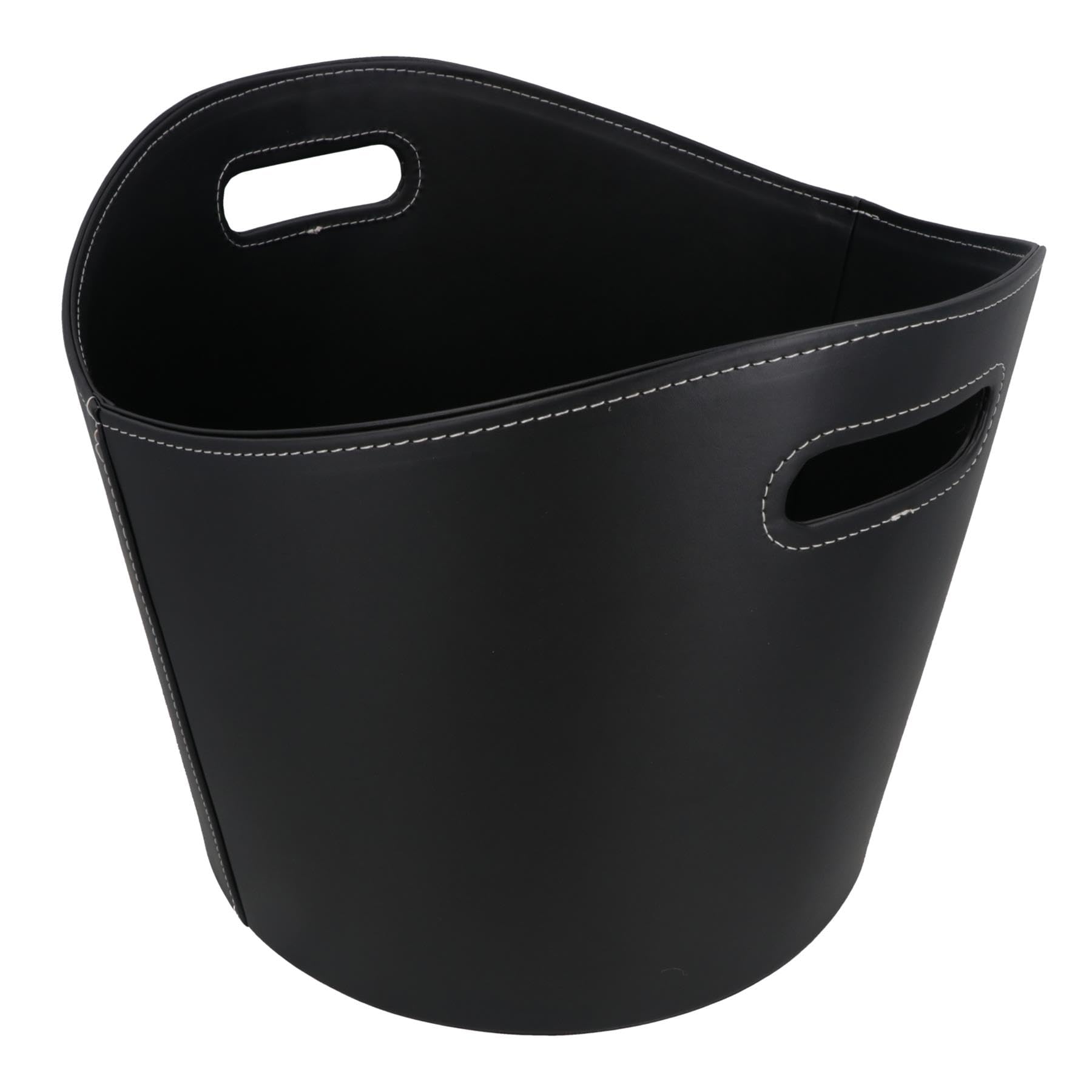 Ab Tools Black Large Leather Firewood Storage Basket Log Kindling Holder Bin Fireplace