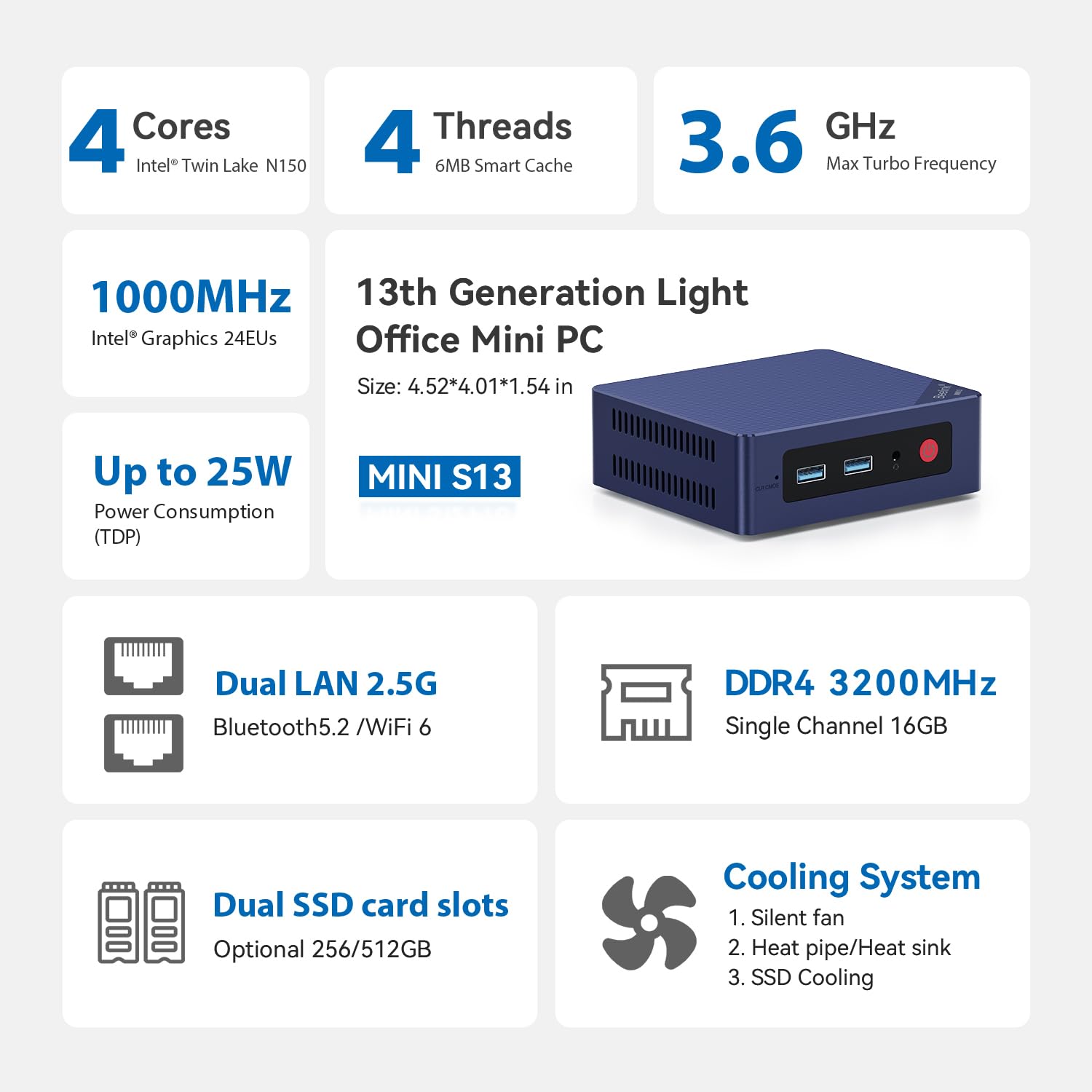 Amazon.com: Beelink MINI S13 Mini PC with Processor N150,16G DDR4