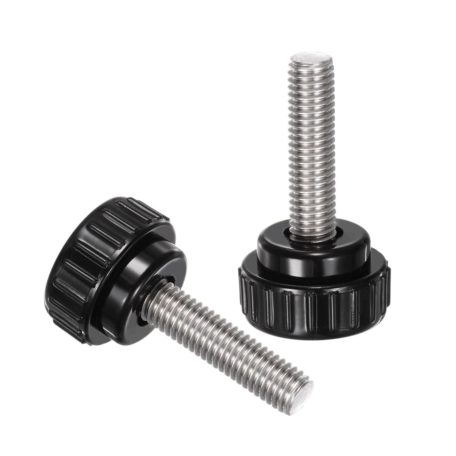 QUARKZMAN 4pz Manopole di Serraggio Zigrinate M8 x 35mm Metrico 304 Acciaio Inossidabile Filettatura Maschio Vite a Testa Zigrinata 25mm Testa Rotonda Plastica Filettata Bullone a Mano Nero