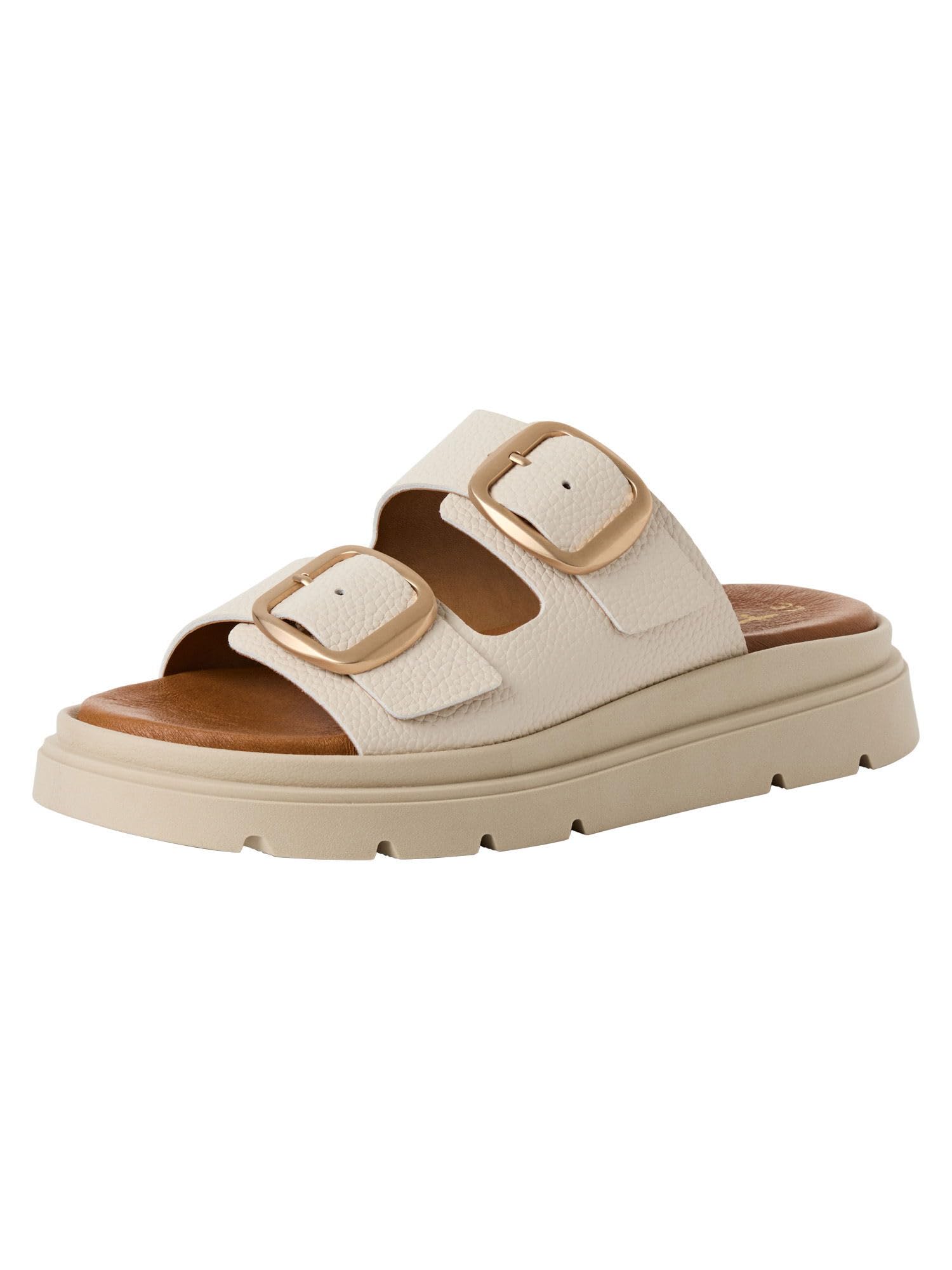 Tamaris Women's leather mules with wedge heel beige 8 UK