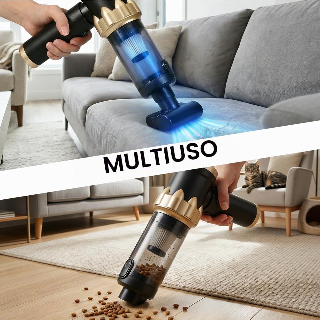 Aspirapolvere Auto Senza Fili Vacuum Cleaner, Aspirabriciole Portatile, Mini Aspirapolvere 4 in 1 26000PA, Aspira Briciole Potente Ideale per la Pulizia dell'auto e Della Casa, Oro Nero