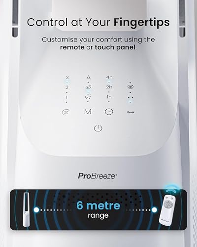 Pro Breeze® Silent Bladeless Portable Tower Fan - Ultra Quiet Standing Air Circulator with Remote Control, Timer, 6 Speeds & LED Display - 9