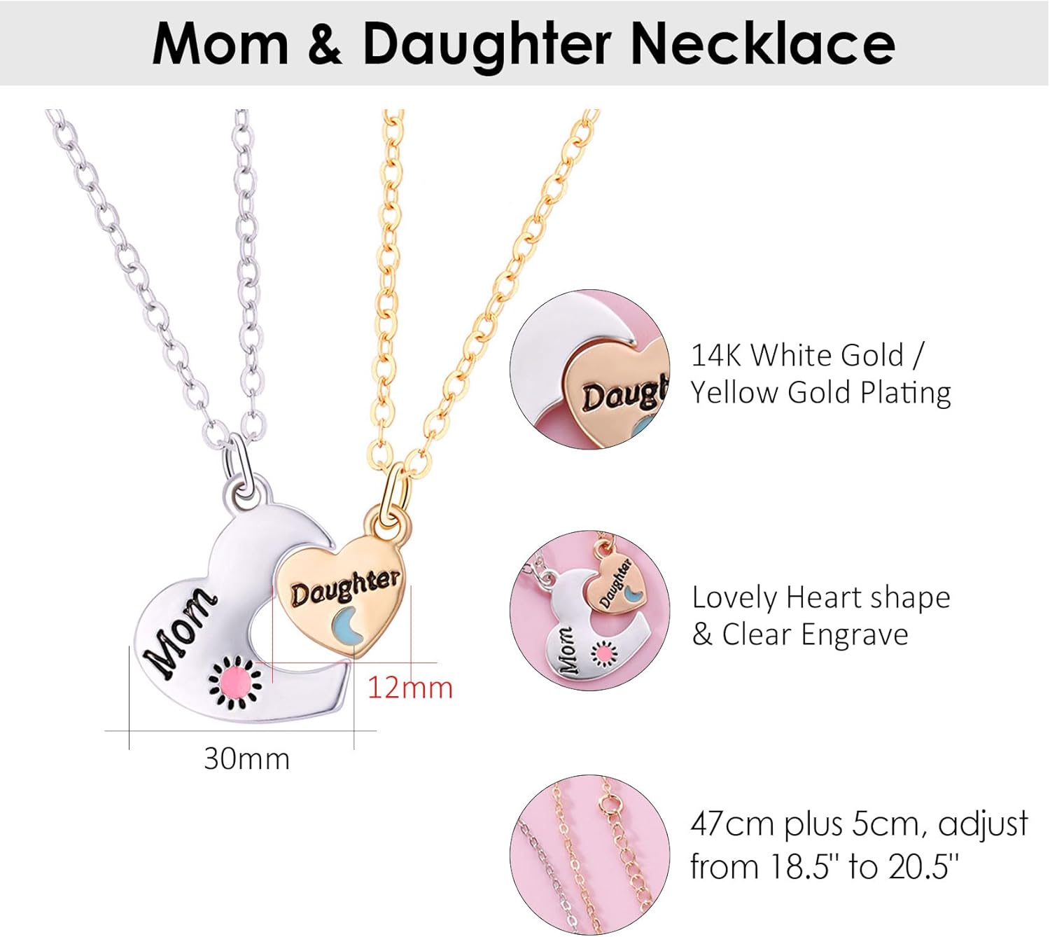 SNORSO Mother Daughter Gift - Matching Heart Mother Daughter Necklace Set for 2, Mothers Day Gifts for Mom Jewelry Birthday Christmas Valentines Day - Image 2