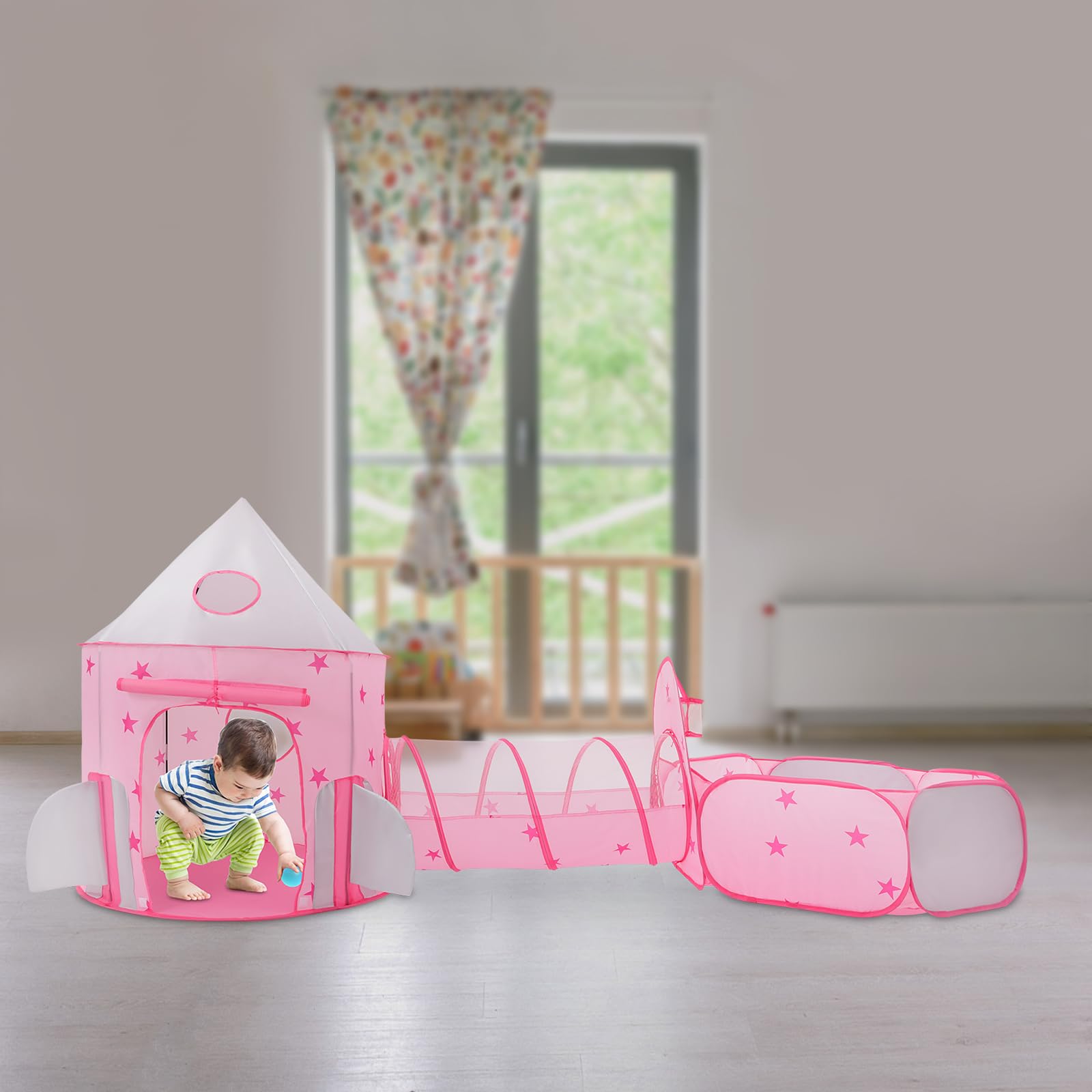 Tenda per Bambini 3 in 1 Tenda da Gioco + Tunnel per Bambini + Piscina a Palle Pieghevole Grande Area di Gioco da Giardino, per Camera da Letto, Sala Familiare, Sala Giochi, Soggiorno