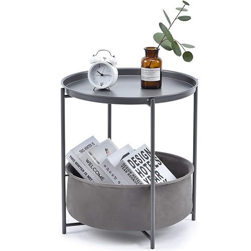 TOOLF End Table, Metal Nightstand, Coffee Round Table, Sofa Side