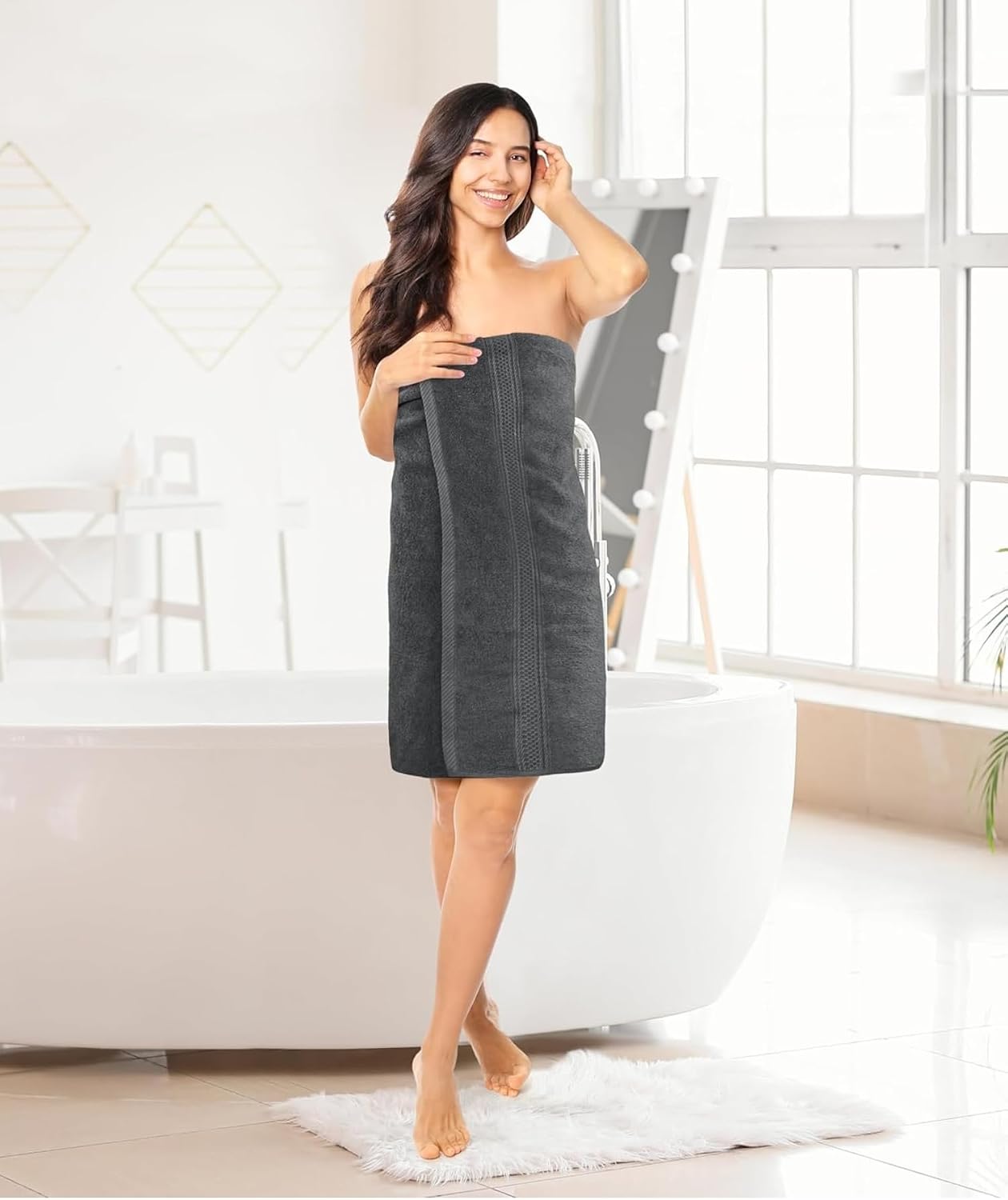 Bath Towels Set of 6 – Medium Size 24x48 Inches – 100% Cotton Terry – Soft, Quick Dry & Absorbent – Charcoal Grey Bathroom Towels for Spa, Gym, Pool & Daily Use