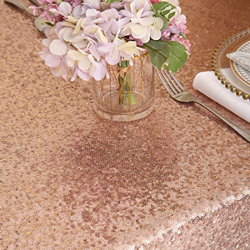 Eternal Beauty 48" X 72" Rectangle Sequin Tablecloth Shiny Sequin Fabric Table Cloth For Christmas/Party/Wedding/Birthday (Rose Gold) #TOP4