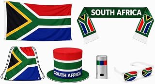 South Africa World Cup Soccer Fan Kit – 6 Items: Flag, Scarf, Hat, Bag, Glasses, Coloring