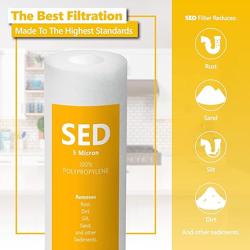 Miniatura 2 de Express Water Paquete de 4 filtros de agua para sedimentos de repuesto  5 micras, alta capacidad  10 pulgadas  Filtros de sistema de ósmosis inversa