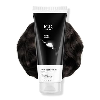 IGK Pitch Black | Smoky Gray Hair Gloss + Color Depositing Mask | Boost Shine, Enhance Cool Gray Tones, Refresh Color | Semi Permanent Conditioning Treatment | Vegan | 6 oz
